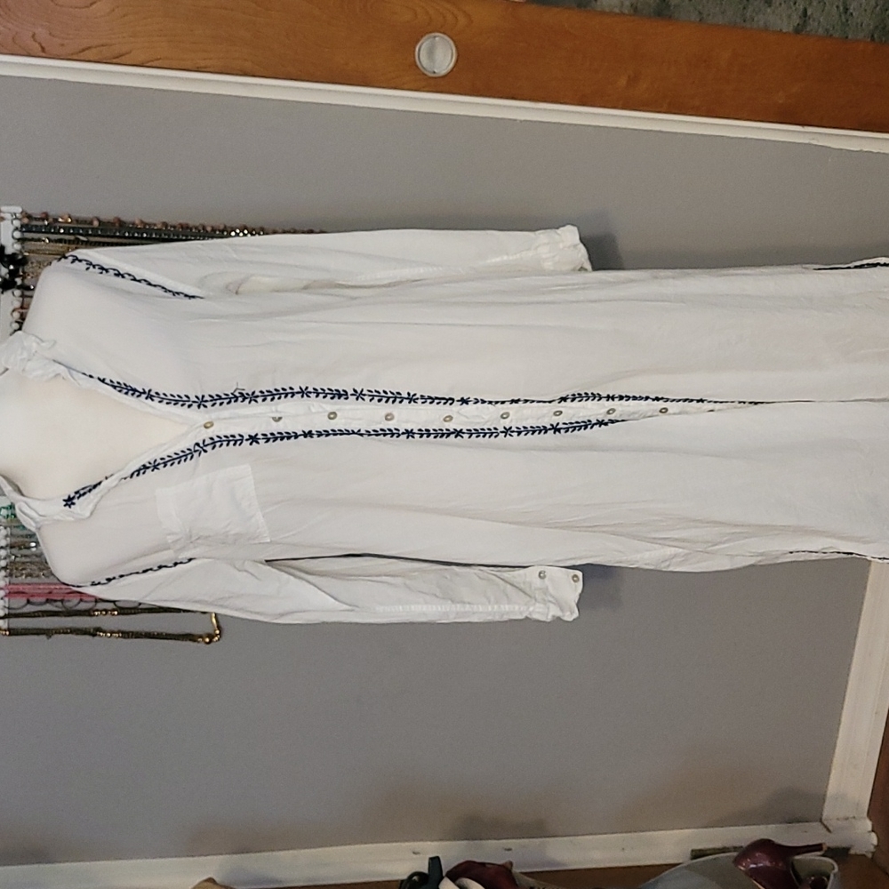 Subtle Luxury White Maxi Dress with Blue Embroidery